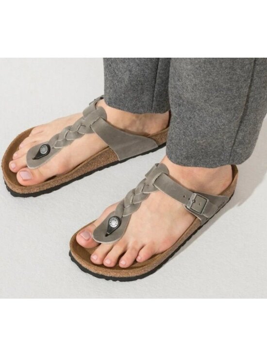 NEW Birkenstock Gizeh Braided Sandals Gray Women\'s Size 37 US 6